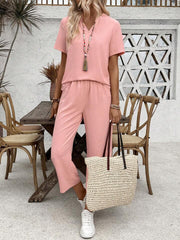 Chic Pink Co-Ord Set – Breezy Blouse & Wide-Leg Bottoms 2-Piece Set