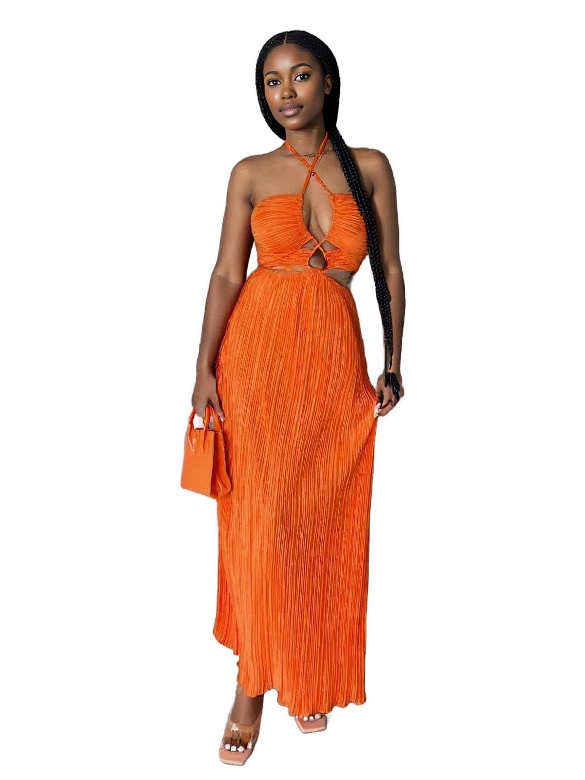 Halter Cutout Pleated Maxi Dress -  Bold & Stylish