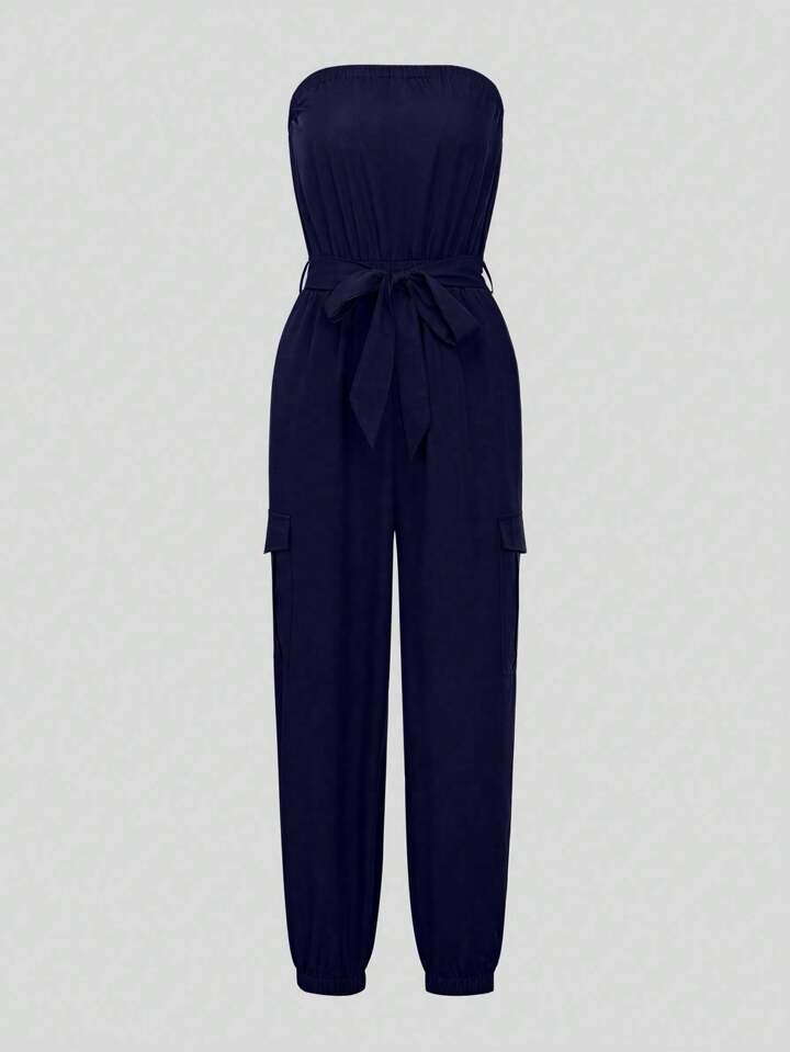 Strapless Belted Jumpsuit