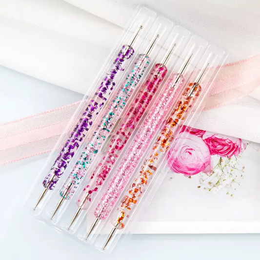 5-Piece Glitter Nail Art Dotting Tool Set - Double-Ended Precision Pens for DIY Nail Designs