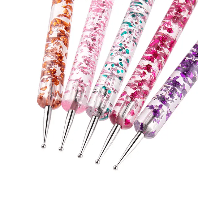 5-Piece Glitter Nail Art Dotting Tool Set - Double-Ended Precision Pens for DIY Nail Designs