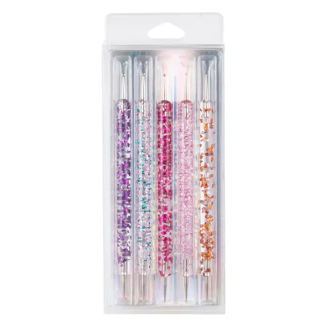 5-Piece Glitter Nail Art Dotting Tool Set - Double-Ended Precision Pens for DIY Nail Designs