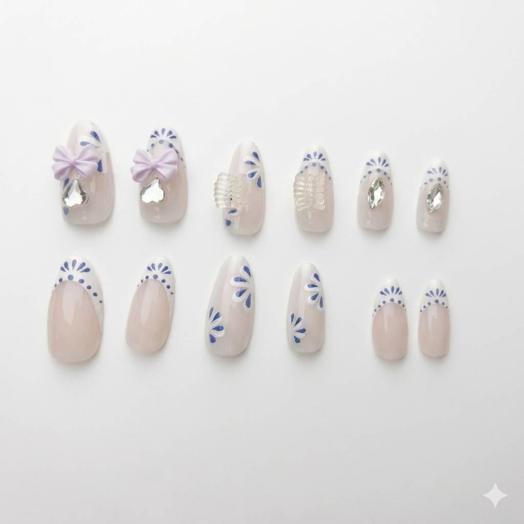Luxury Bow Rhinestone Press-On Nails – Glam Artificial Nail Set