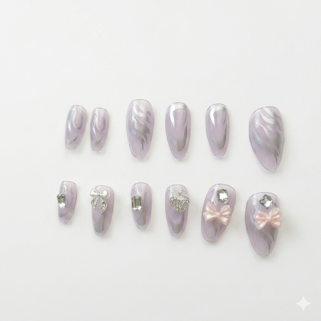 Luxury Bow Rhinestone Press-On Nails – Glam Artificial Nail Set