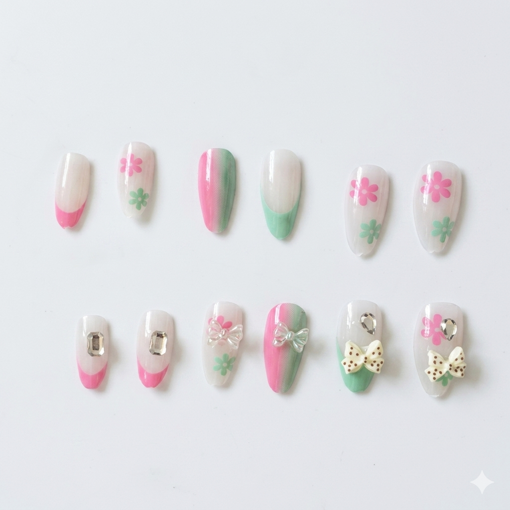 Luxury Bow Rhinestone Press-On Nails – Glam Artificial Nail Set
