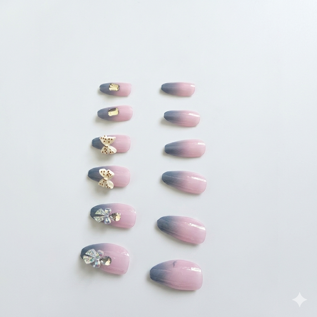 Luxury Bow Rhinestone Press-On Nails – Glam Artificial Nail Set