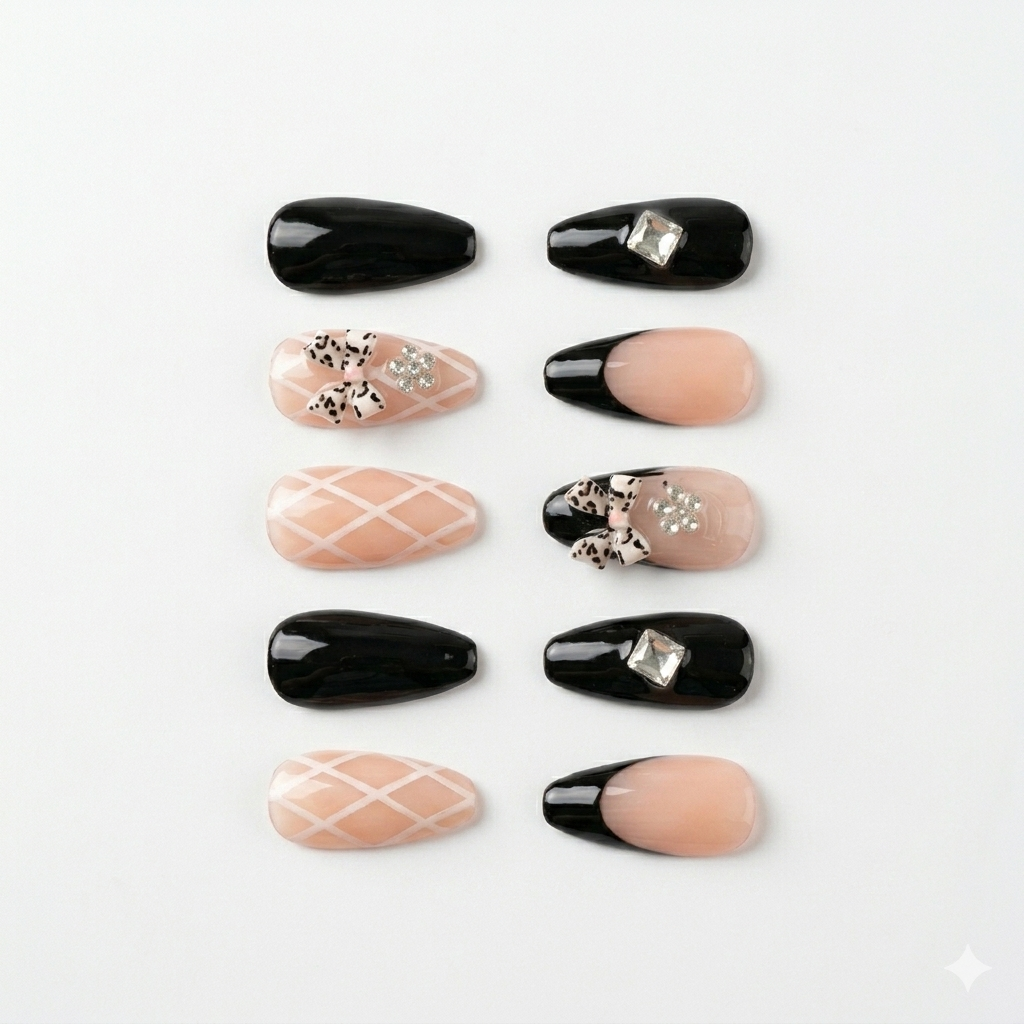 Luxury Bow Rhinestone Press-On Nails – Glam Artificial Nail Set