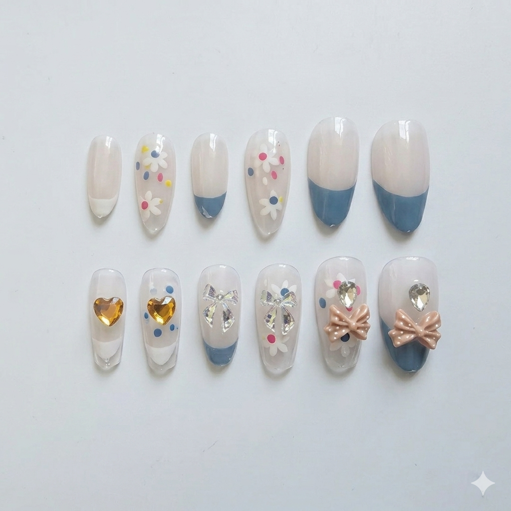 Luxury Bow Rhinestone Press-On Nails – Glam Artificial Nail Set
