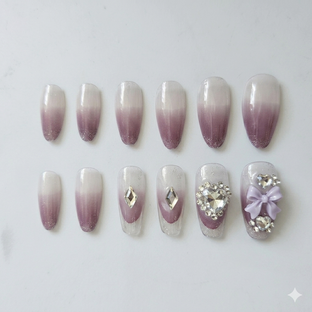 Luxury Bow Rhinestone Press-On Nails – Glam Artificial Nail Set