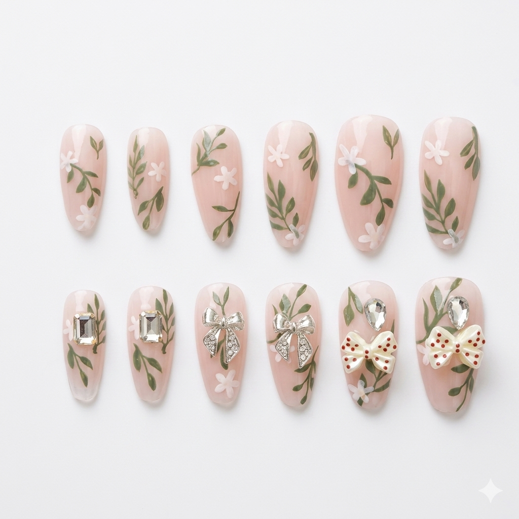 Luxury Bow Rhinestone Press-On Nails – Glam Artificial Nail Set