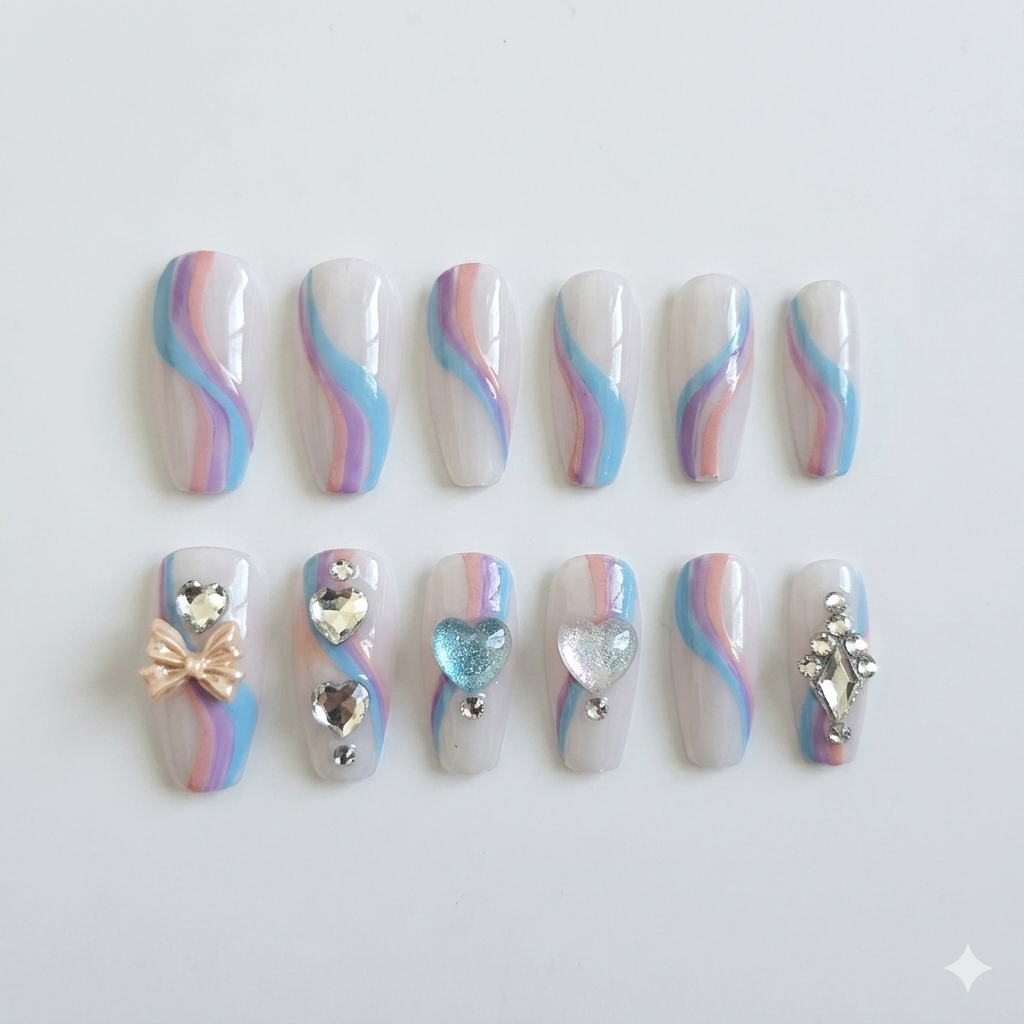 Luxury Bow Rhinestone Press-On Nails – Glam Artificial Nail Set