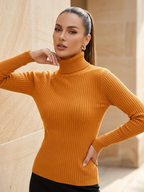 Women’s Ribbed Turtleneck Sweater – Slim Fit Long Sleeve