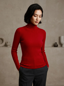 Women’s Ribbed Turtleneck Sweater – Slim Fit Long Sleeve