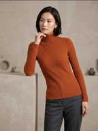 Women’s Ribbed Turtleneck Sweater – Slim Fit Long Sleeve