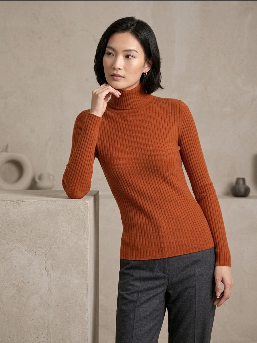 Women’s Ribbed Turtleneck Sweater – Slim Fit Long Sleeve
