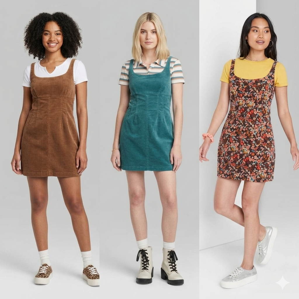 Corduroy Dungaree Mini Dress - Set of 3 dresses