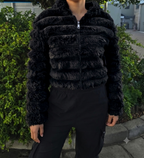 Cropped Faux Fur Hooded Jacket