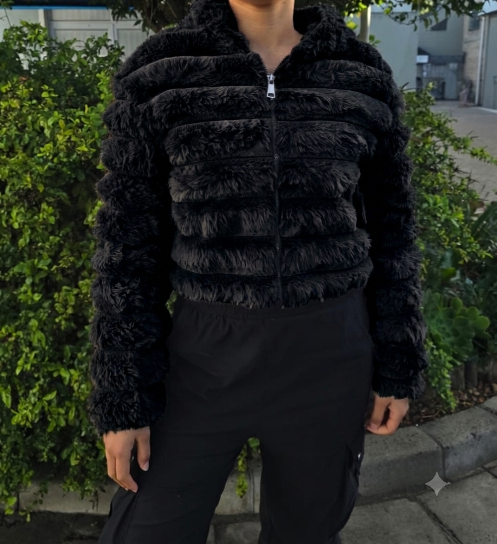 Cropped Faux Fur Hooded Jacket