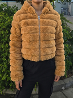 Cropped Faux Fur Hooded Jacket