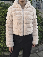 Cropped Faux Fur Hooded Jacket