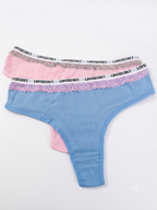 Women's Lace Trim Cotton Thong Panty 2PCs