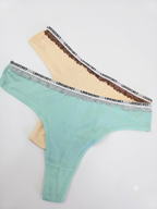 Women's Lace Trim Cotton Thong Panty 2PCs