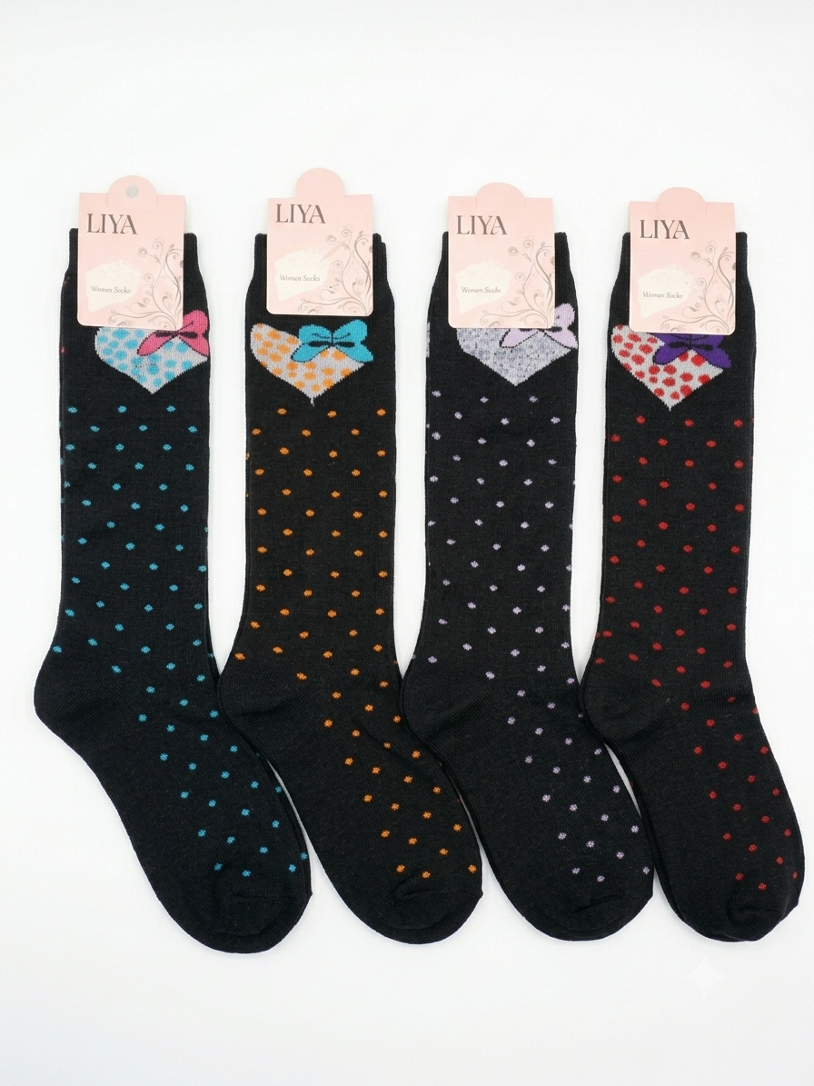 Colourful Below-Knee Polka Dot Heart Socks 1PC