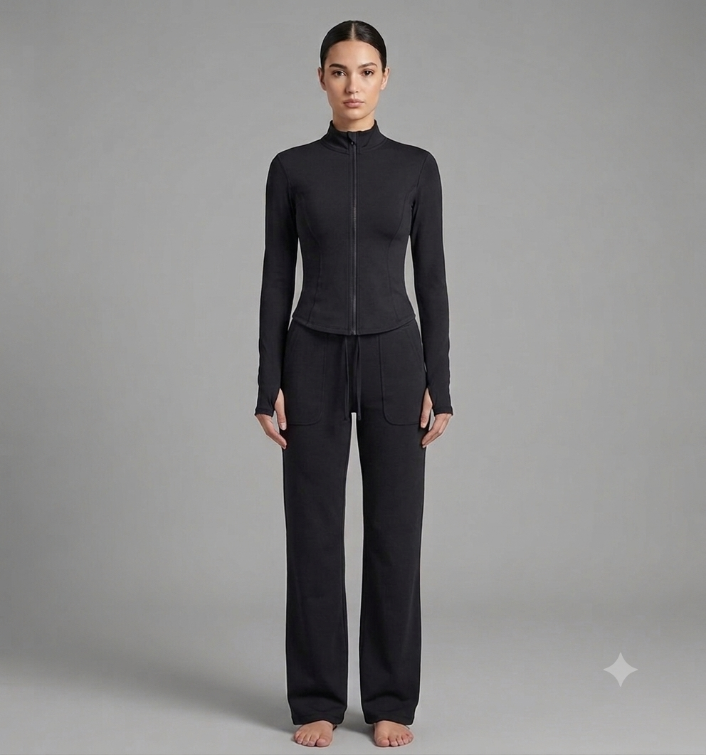 Contour Fit Long Sleeve Top & Flared Pants 2-Piece Set