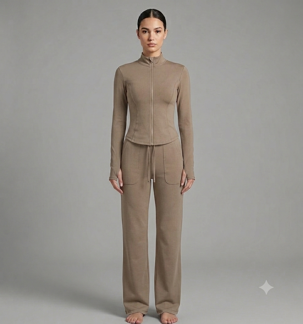 Contour Fit Long Sleeve Top & Flared Pants 2-Piece Set