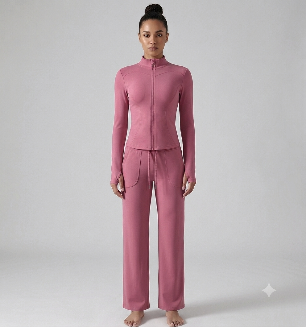 Contour Fit Long Sleeve Top & Flared Pants 2-Piece Set