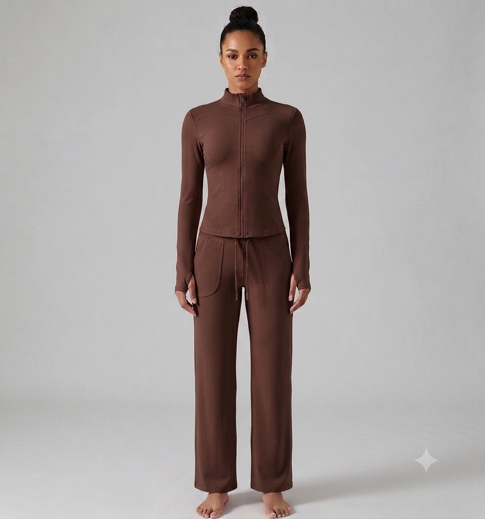 Contour Fit Long Sleeve Top & Flared Pants 2-Piece Set