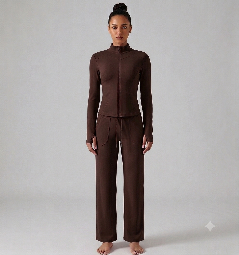 Contour Fit Long Sleeve Top & Flared Pants 2-Piece Set