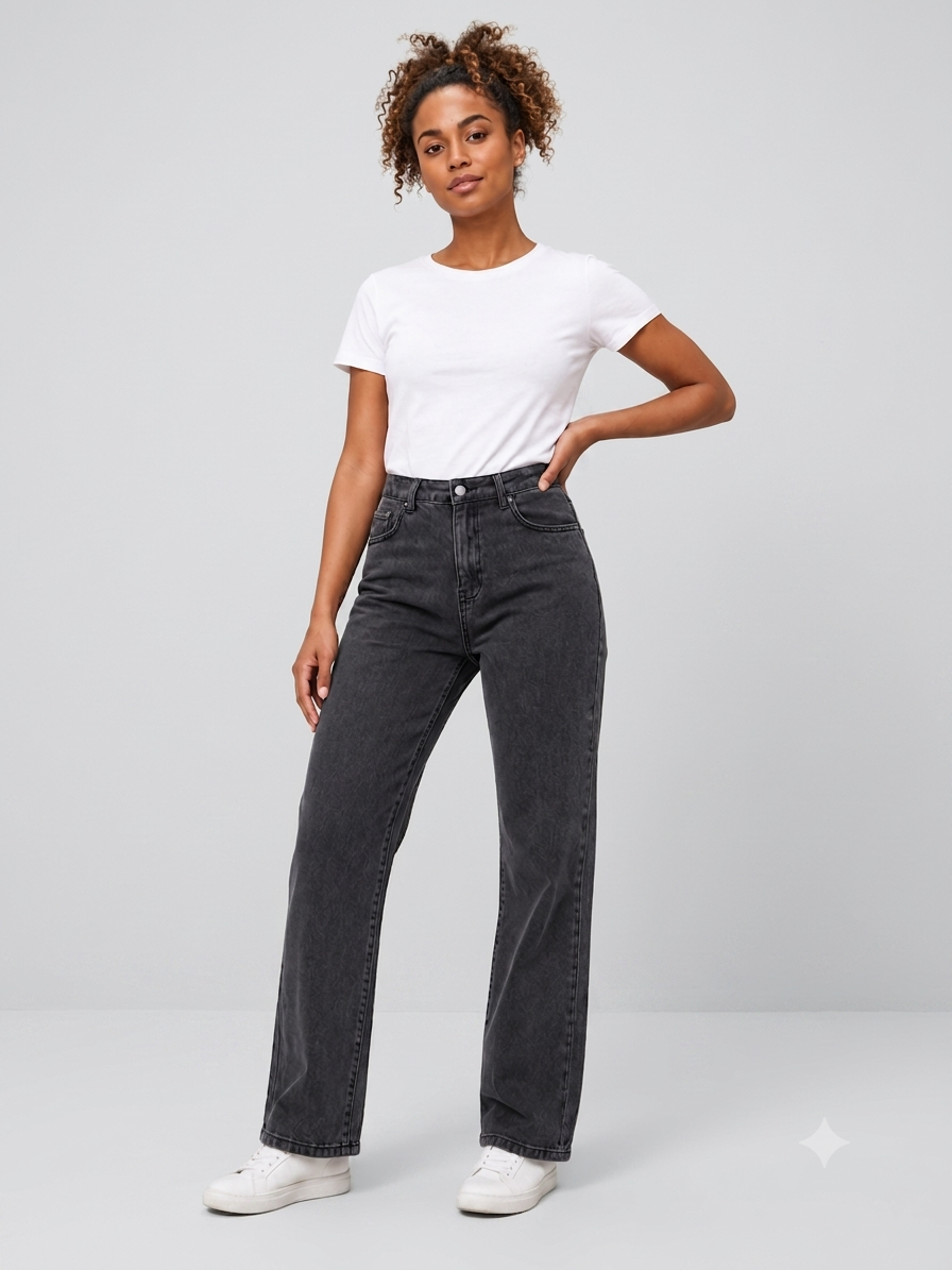 Dark Grey High-Waisted Wide-Leg Jeans DYQ 357