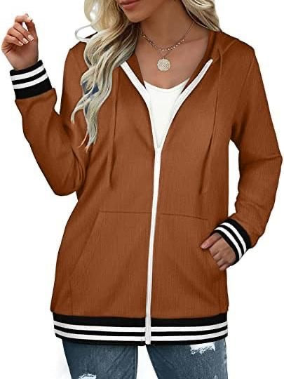 Solid Color Zipper Hooded Long Sleeve Jacket