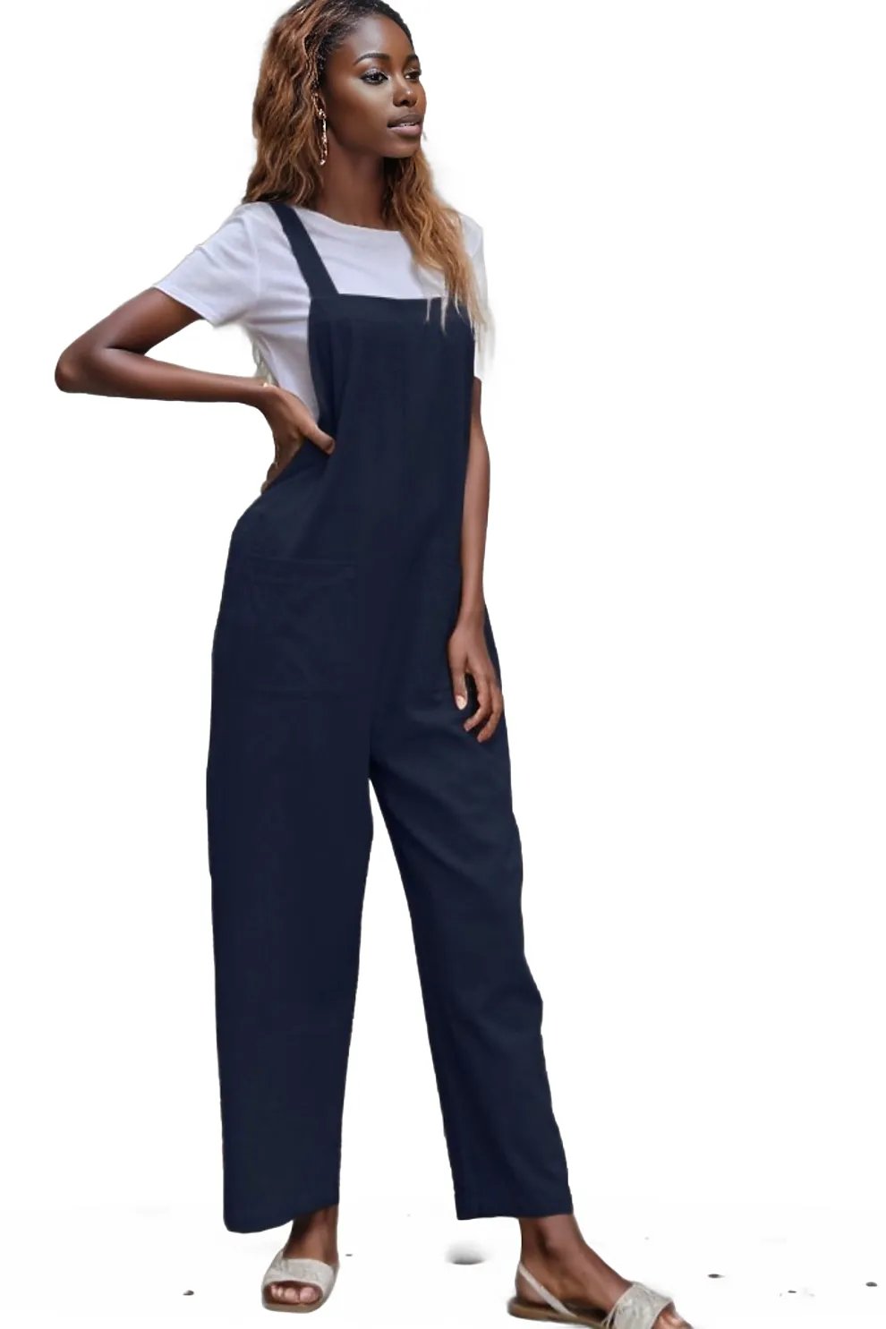 Dual Pocket Solid Overall Jumpsuit Without Tee