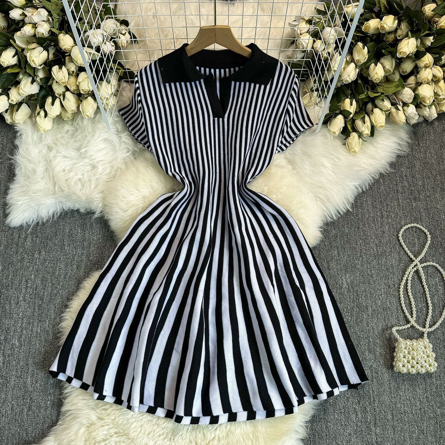 Striped Pleated Mini Dress – Fit and Flare Casual Party Style