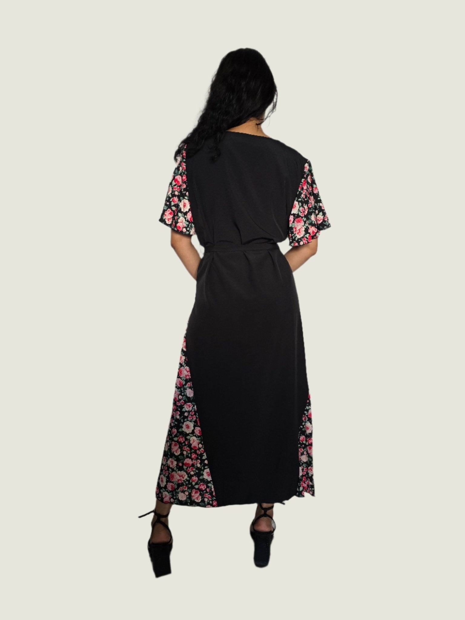 Floral Contrast Maxi Dress - Elegant & Modest