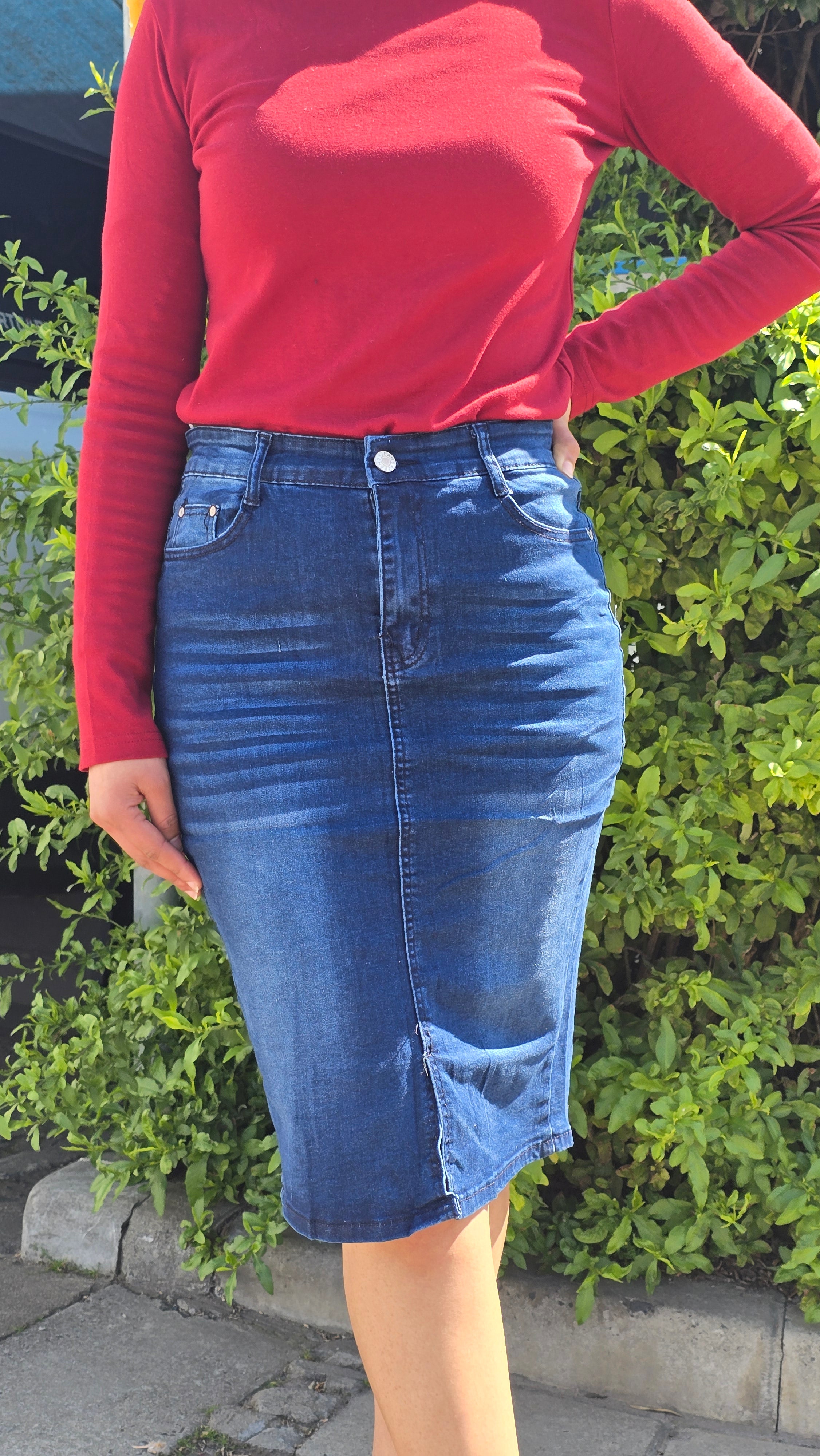 Dark Blue Wash Denim Skirt - DYQ-287