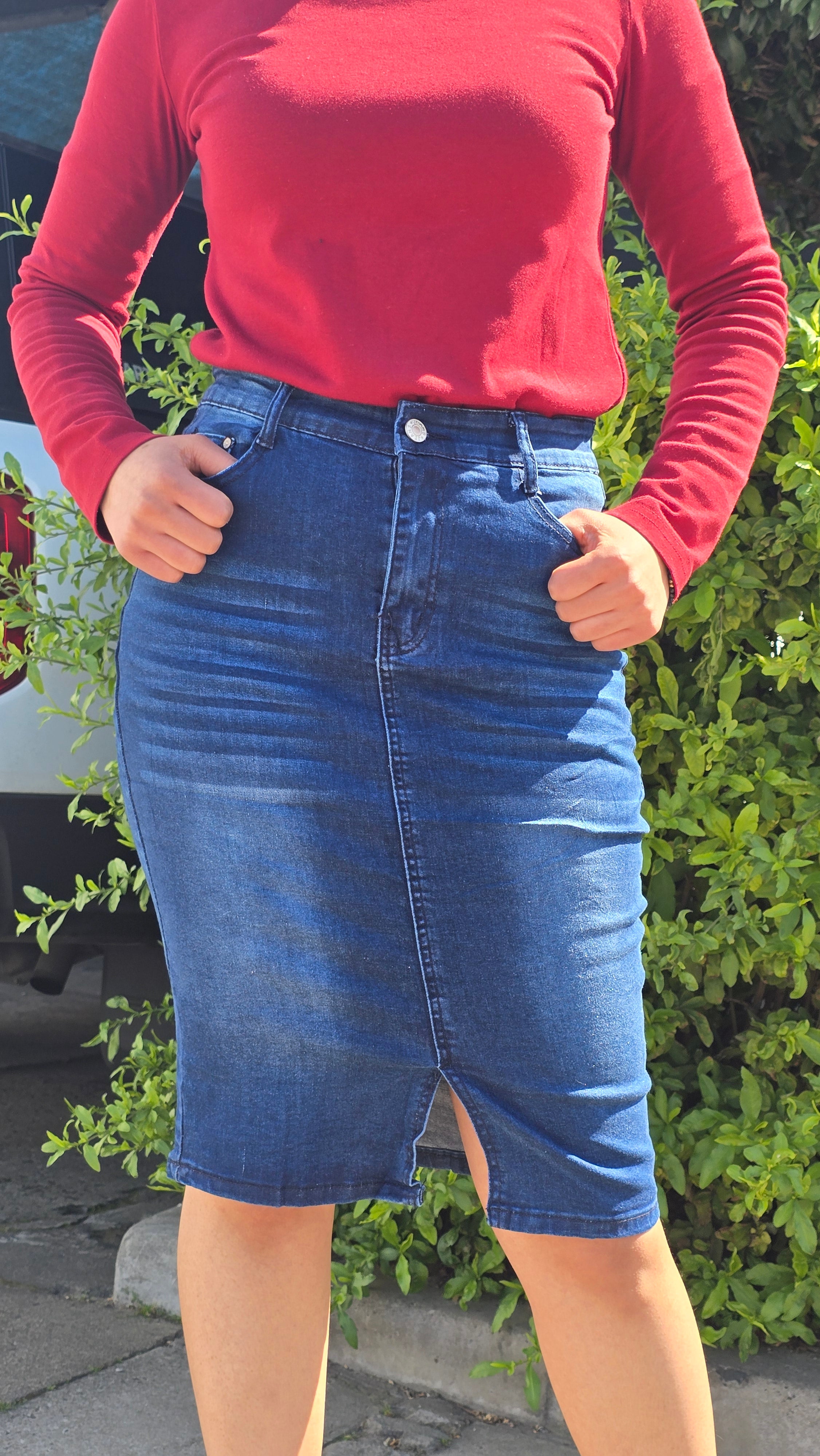 Dark Blue Wash Denim Skirt - DYQ-287