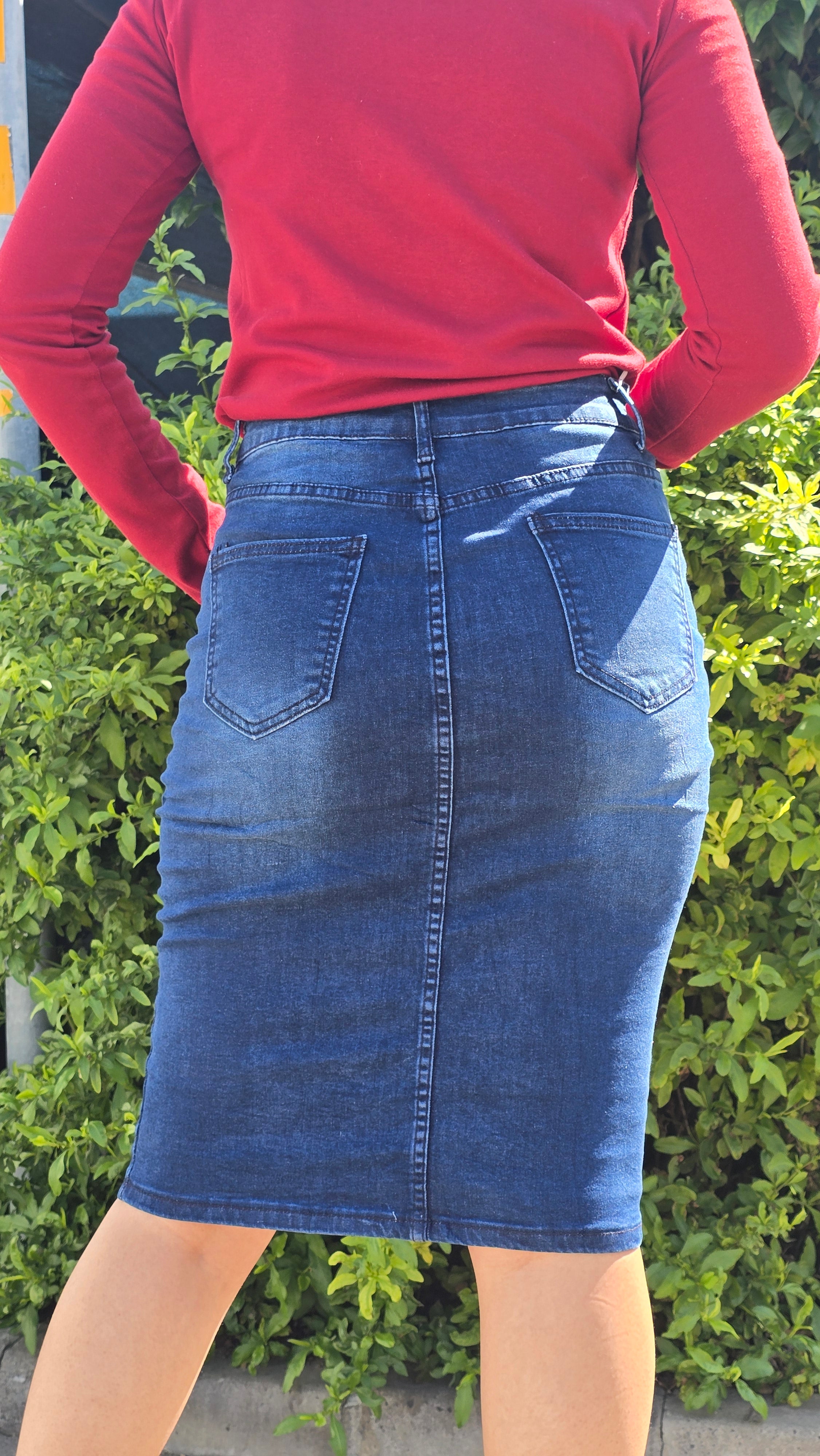 Dark Blue Wash Denim Skirt - DYQ-287