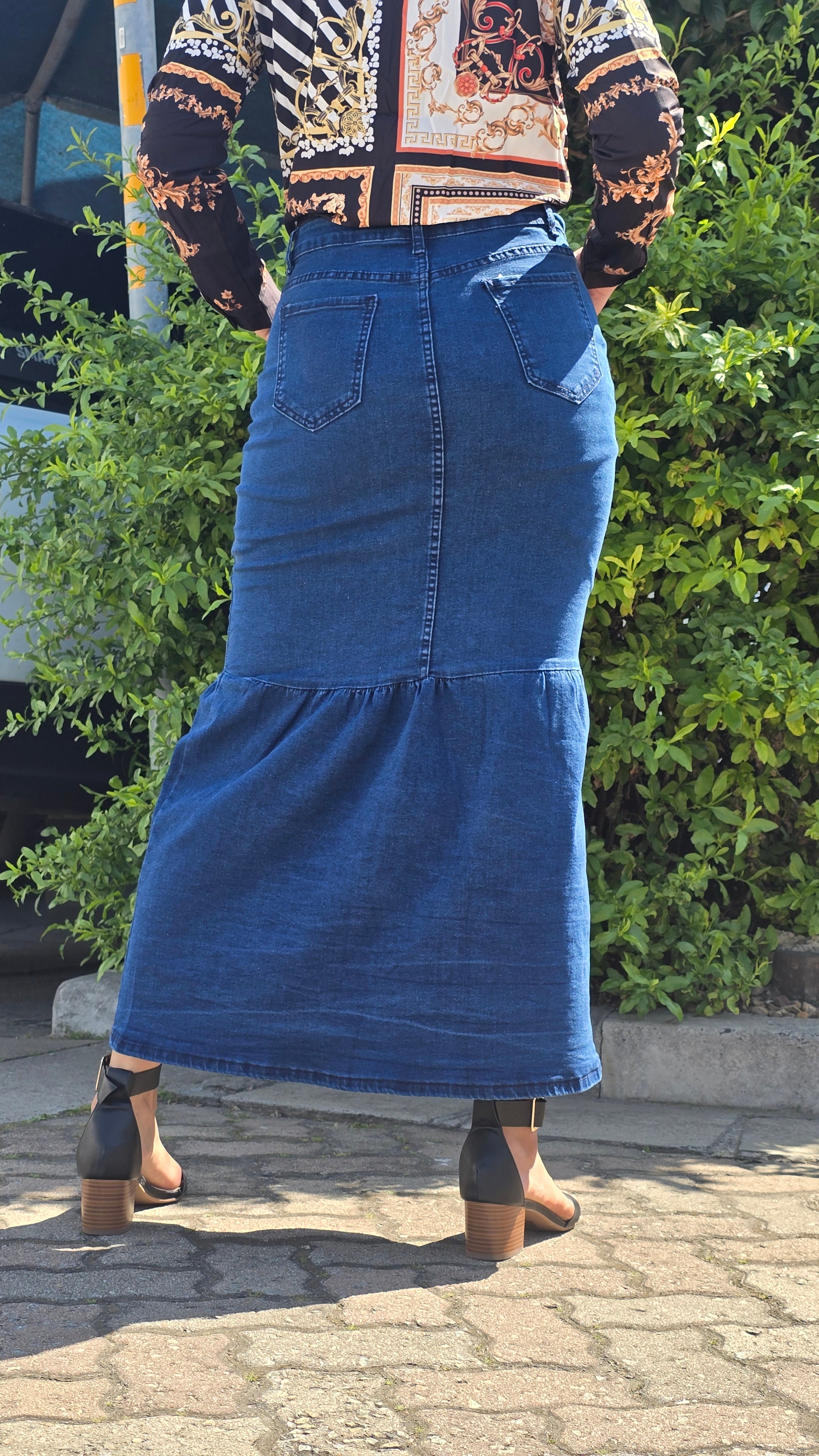 Blue High-Waist Denim Mermaid Skirt - DYQ-348