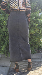 Grey High-Waist Denim Skirt with Cargo Pockets DYQ-349