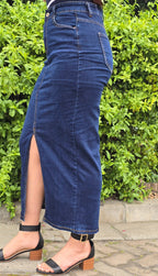 High-Waist Dark Denim Skirt with Front Slit DYQ-282