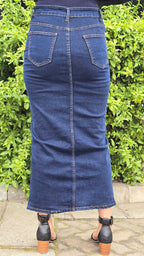 High-Waist Dark Denim Skirt with Front Slit DYQ-282