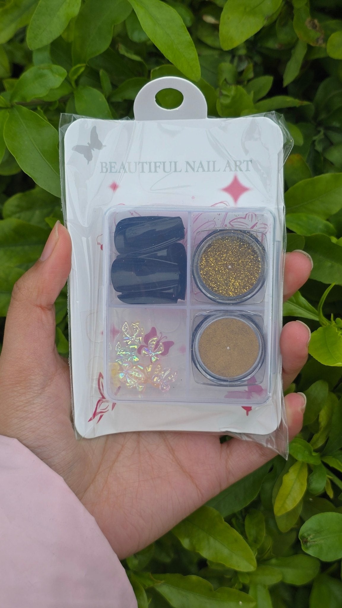 Glitter Nail Art 4pc Design Kit with Nails & 3D Decorations