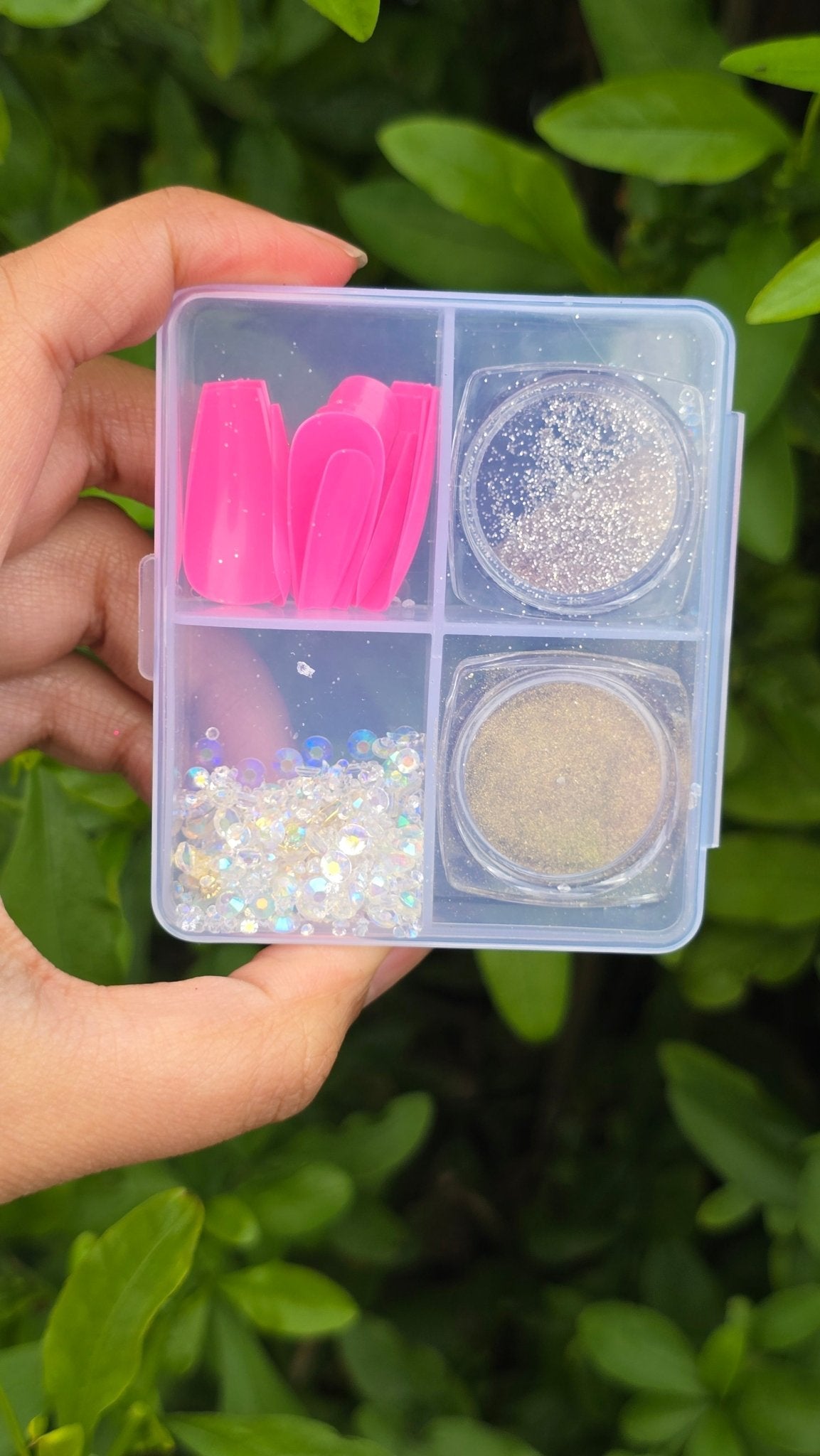 Glitter Nail Art 4pc Design Kit with Nails & 3D Decorations