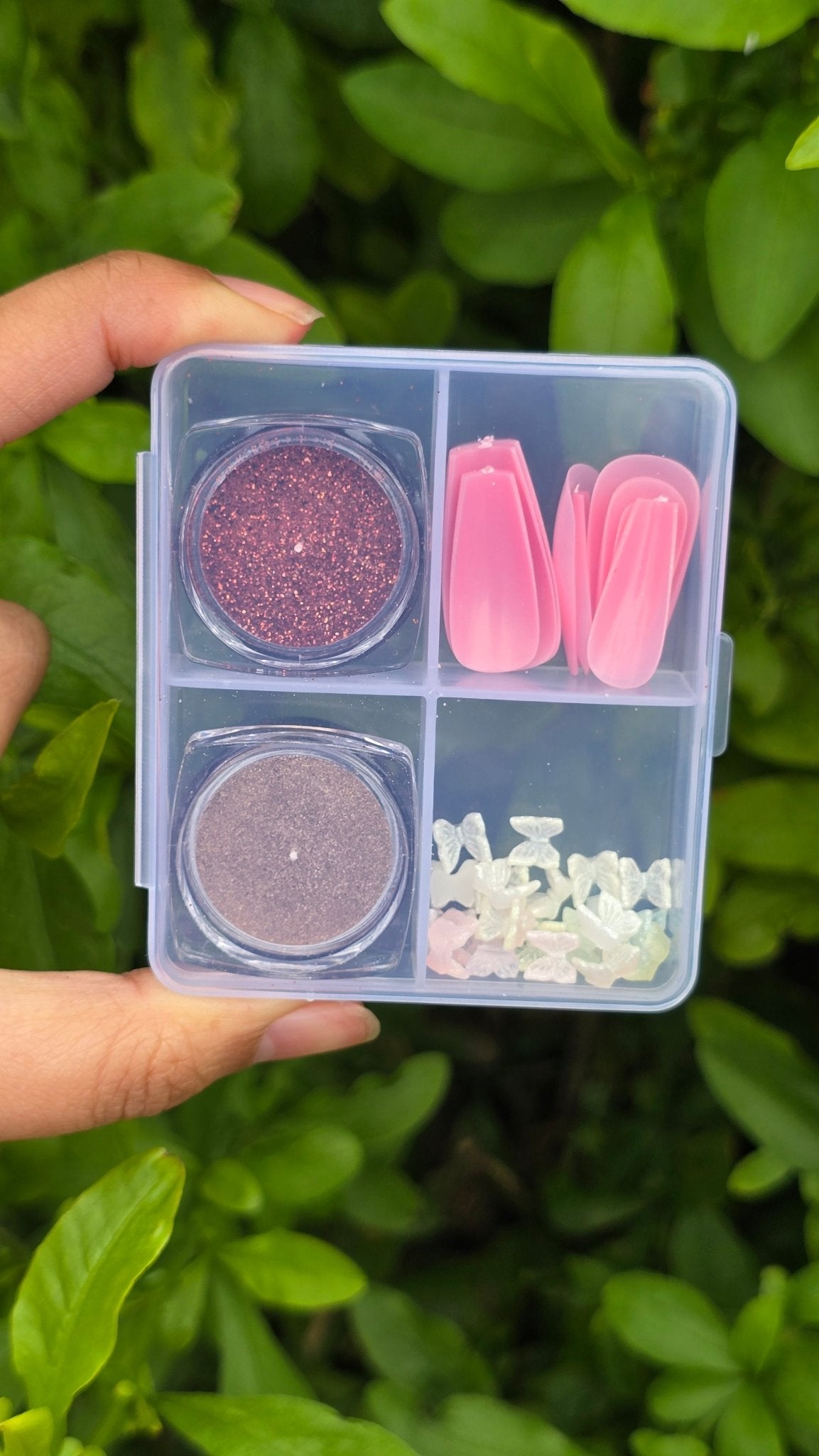 Glitter Nail Art 4pc Design Kit with Nails & 3D Decorations