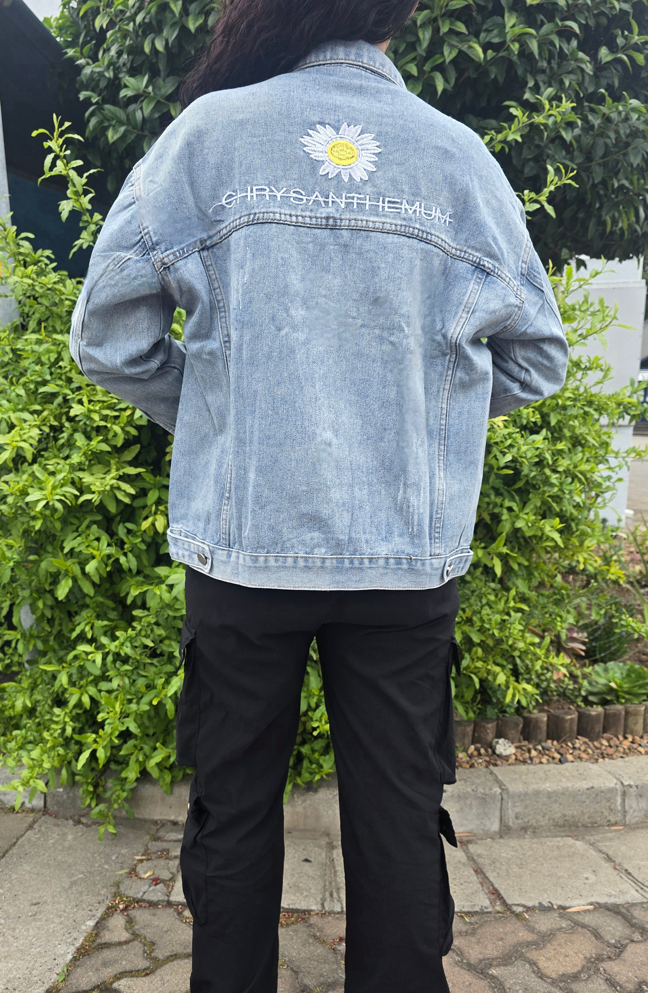 Embroidered Flower Semi Baggy Denim Jacket – Casual & Chic