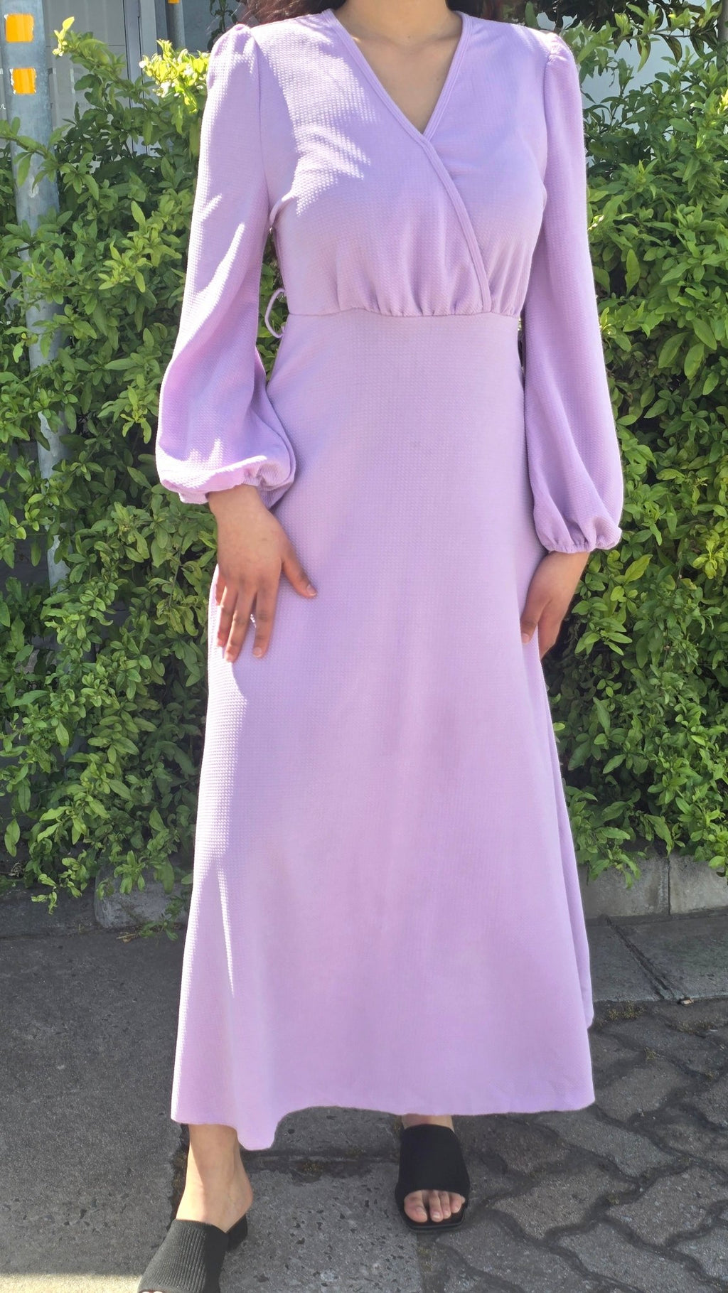 Puff Sleeve V Neck Maxi Dress Without Belt