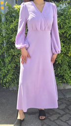Puff Sleeve V Neck Maxi Dress Without Belt